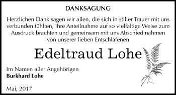 Traueranzeige von Edeltraud Lohe von Mitteldeutsche Zeitung Dessau-Roßlau