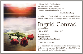 Traueranzeige von Ingrid Conrad von Super Sonntag Bernburg