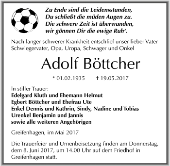 Traueranzeige von Adolf Böttcher von Mitteldeutsche Zeitung Mansfelder Land