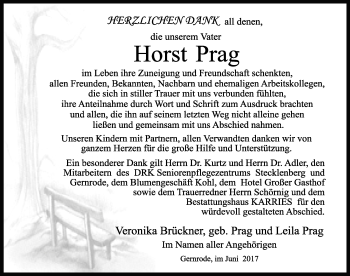 Traueranzeige von Horst Prag von Mitteldeutsche Zeitung Quedlinburg