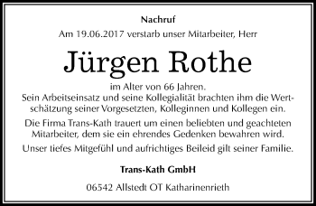 Traueranzeige von Jürgen Rothe von Mitteldeutsche Zeitung Sangerhausen