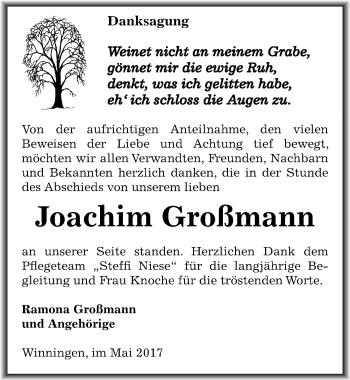 Traueranzeige von Joachim Großmann von Mitteldeutsche Zeitung Aschersleben