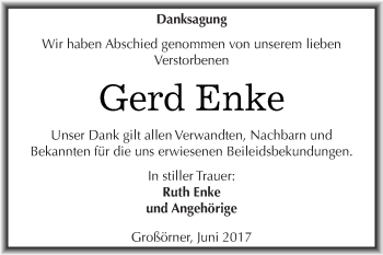Traueranzeige von Gerd Enke von Wochenspiegel Mansfelder Land