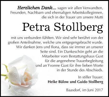 Traueranzeige von Petra Stollberg von WVG - Wochenspiegel Dessau / Köthen