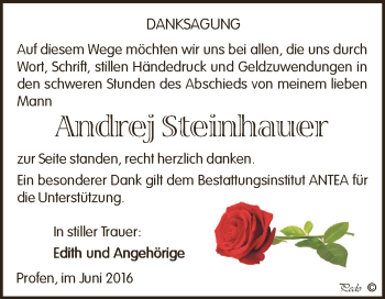 Traueranzeige von Andrej Steinhauer von Super Sonntag Zeitz
