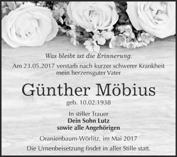 Traueranzeige von Günther Möbius von WVG - Wochenspiegel Wittenberg