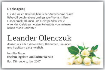 Traueranzeige von Leander Olenczuk von Super Sonntag Merseburg