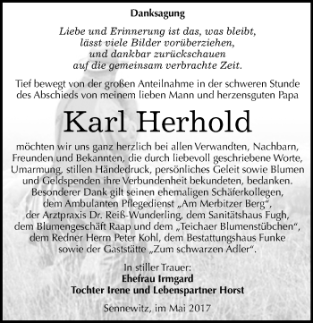Traueranzeige von Karl Herhold von Mitteldeutsche Zeitung Halle/Saalkreis