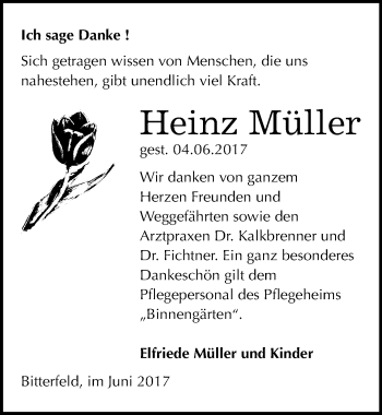 Traueranzeige von Heinz Müller von Mitteldeutsche Zeitung Bitterfeld