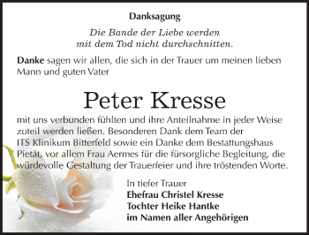 Traueranzeige von Peter Kresse von Mitteldeutsche Zeitung Bitterfeld