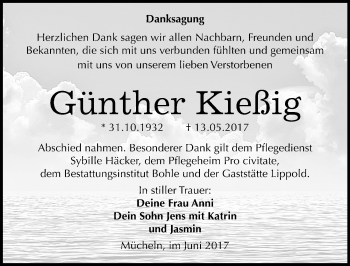 Traueranzeige von Günther Kießig von Mitteldeutsche Zeitung Merseburg/Querfurt