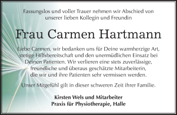 Traueranzeige von Carmen Hartmann von Mitteldeutsche Zeitung Halle/Saalkreis