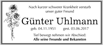 Traueranzeige von Günter Uhlmann von Mitteldeutsche Zeitung Halle/Saalkreis