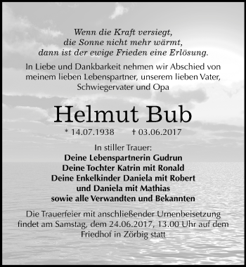 Traueranzeige von Helmut Bub von Mitteldeutsche Zeitung Bitterfeld