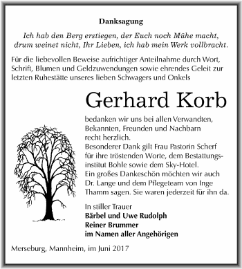 Traueranzeige von Gerhard Korb von WVG - Wochenspiegel Merseburg