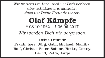 Traueranzeige von Olaf Kämpfe von WVG - Wochenspiegel Dessau / Köthen