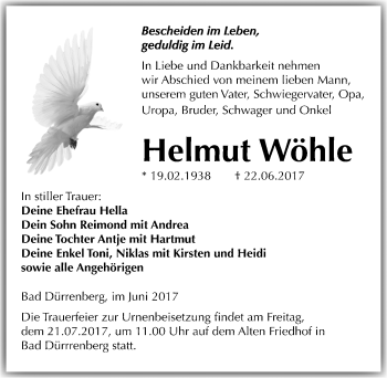 Traueranzeige von Helmut Wöhle von Mitteldeutsche Zeitung Merseburg/Querfurt