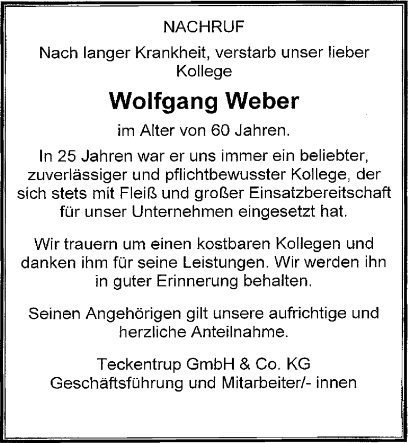  Traueranzeige für Wolfgang Weber vom 14.06.2017 aus Mitteldeutsche Zeitung