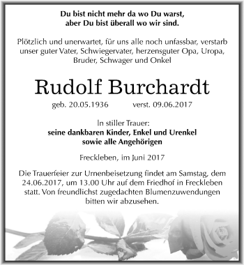 Traueranzeige von Rudolf Burchardt von Mitteldeutsche Zeitung Aschersleben