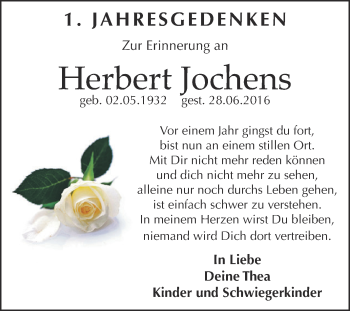 Traueranzeige von Herbert Jochens von WVG - Wochenspiegel Dessau / Köthen