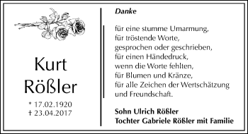 Traueranzeige von Kurt Rößler von Mitteldeutsche Zeitung Halle/Saalkreis