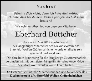 Traueranzeige von Eberhard Böttcher von WVG - Wochenspiegel Bitterfeld