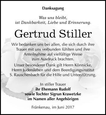 Traueranzeige von Gertrud Stiller von Mitteldeutsche Zeitung Naumburg/Nebra
