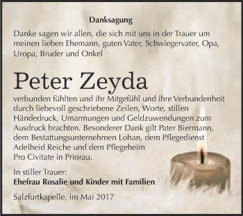 Traueranzeige von Peter Zeyda von WVG - Wochenspiegel Bitterfeld