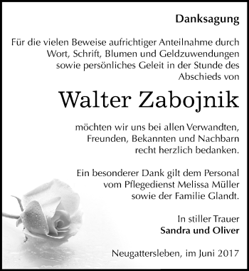 Traueranzeige von Walter Zabojnik von Mitteldeutsche Zeitung Bernburg
