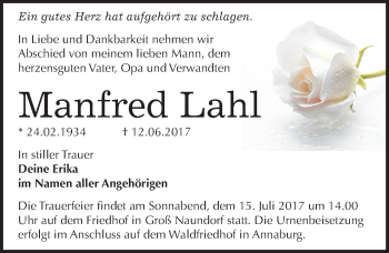 Traueranzeige von Manfred Lahl von Mitteldeutsche Zeitung Wittenberg