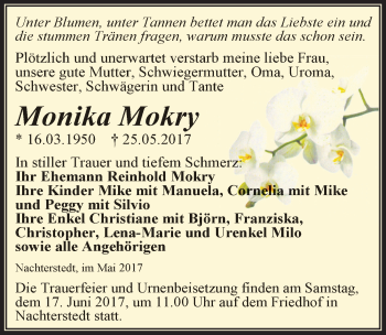 Traueranzeige von Monika Mokry von Mitteldeutsche Zeitung Aschersleben