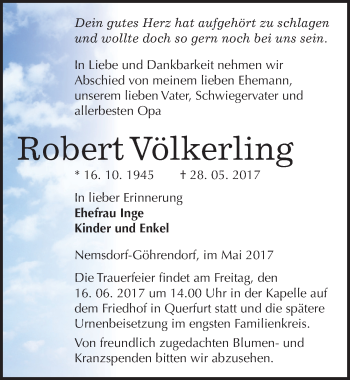Traueranzeige von Robert Völkerling von Mitteldeutsche Zeitung Merseburg/Querfurt