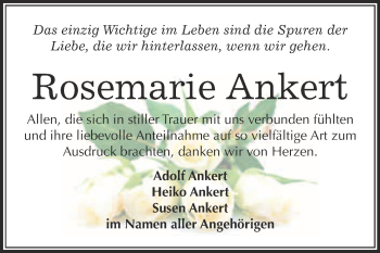 Traueranzeige von Rosemarie Ankert von WVG - Wochenspiegel Merseburg