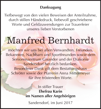 Traueranzeige von Manfred Bernhardt von Mitteldeutsche Zeitung Bitterfeld