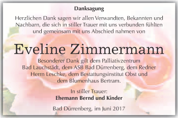 Traueranzeige von Eveline Zimmermann von Super Sonntag Merseburg