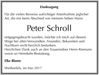 Traueranzeige von Peter Schroll von Mitteldeutsche Zeitung Weißenfels