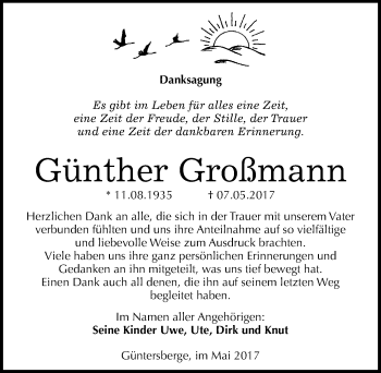 Traueranzeige von Günther Großmann von Mitteldeutsche Zeitung Quedlinburg
