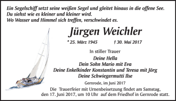 Traueranzeige von Jürgen Weichler von Mitteldeutsche Zeitung Quedlinburg