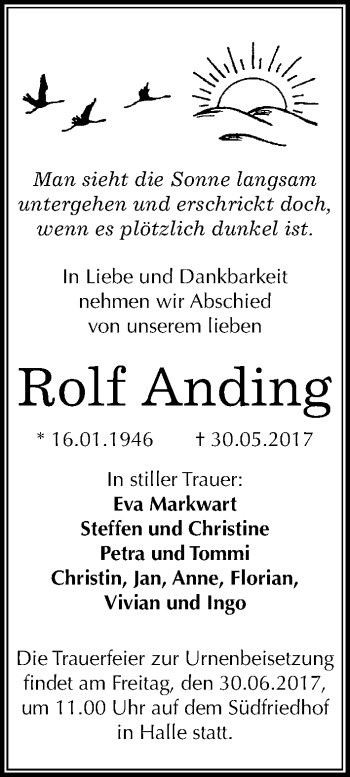 Traueranzeige von Rolf Anding von Mitteldeutsche Zeitung Halle/Saalkreis