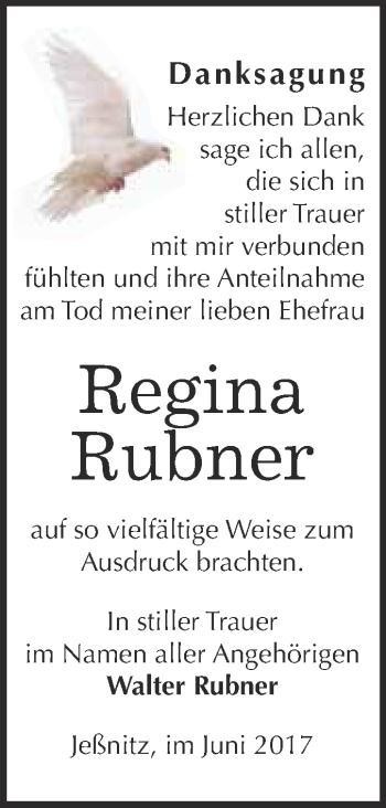 Traueranzeige von Regina Rubner von WVG - Wochenspiegel Bitterfeld