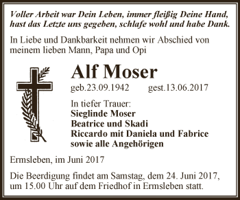 Traueranzeige von Alf Moser von Super Sonntag Aschersleben