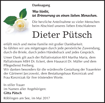 Traueranzeige von Dieter Pütsch von Mitteldeutsche Zeitung Mansfelder Land