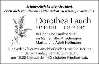 Traueranzeige von Dorothea Lauch von Mitteldeutsche Zeitung Halle/Saalkreis