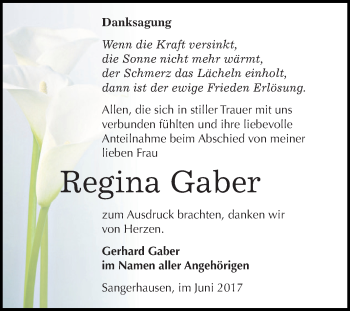 Traueranzeige von Regina Gaber von Super Sonntag SGH Mansf. Land
