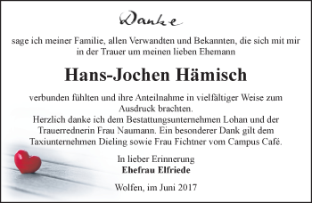 Traueranzeige von Hans-Jochen Hämisch von Mitteldeutsche Zeitung Bitterfeld