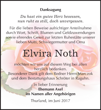 Traueranzeige von Elvira Noth von Mitteldeutsche Zeitung Bitterfeld