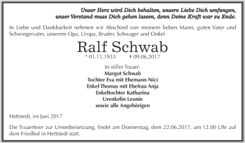 Traueranzeige von Ralf Schwab von Super Sonntag SGH Mansf. Land