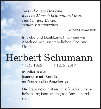 Traueranzeige von Herbert Schumann von Mitteldeutsche Zeitung Halle/Saalkreis