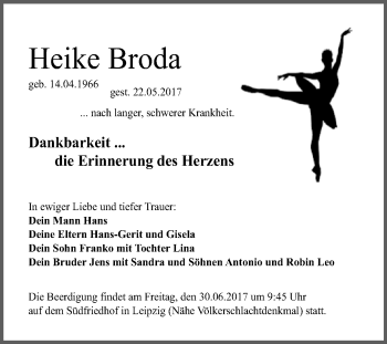 Traueranzeige von Heike Broda von Super Sonntag Merseburg