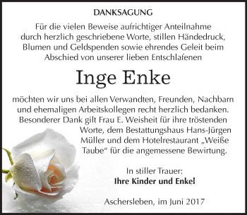 Traueranzeige von Inge Enke von Mitteldeutsche Zeitung Aschersleben